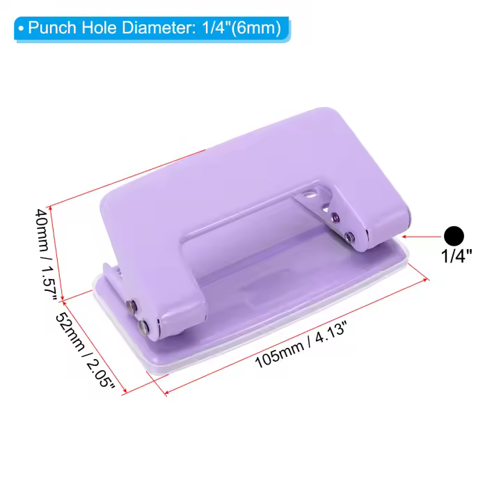 Perforadora Manual de Doble Agujero Portátil para Oficina 1/4" Estapler y Perforadora de Hojas para Scrapbooking y Diarios - 1