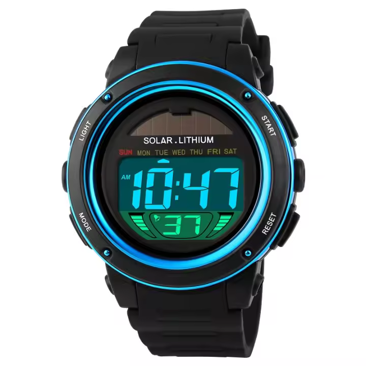 Reloj de Pulsera Deportivo al Aire Libre SKMEI para Hombres Correa de PU Solar Cronógrafo Alarma 5Bar Impermeable Digital Reloj Hombre 1096 con Material de Banda de Cuero Vegetal - 1