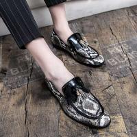 Zapatos casuales puntiagudos con patrón formal estilo caminar para hombres de cuero coreano - details 9