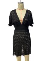 Mini vestido de playa de ganchillo con cuello en V, cubierta de punto de manga corta para mujer, túnica ligera de verano para traje de baño - details 3