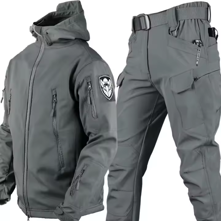 Conjunto de top y pantalones de motocicleta para hombre, chaqueta gruesa de felpa a prueba de viento para exteriores, Otoño e Invierno - 1