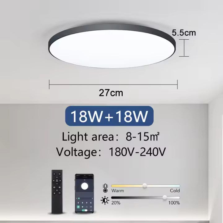 Lámpara de techo LED inteligente, iluminación moderna regulable, 36W, 50W, 80W, 220V, Control remoto por aplicación, decoración del hogar, dormitorio, sala de estar y cocina - 1