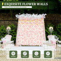 12x Panel de hortensias de pared de flores rosas artificiales, ramo, decoración del hogar para fiesta de boda, 60x40 Cm/23,62x15,74 pulgadas, tela + plástico - details 5