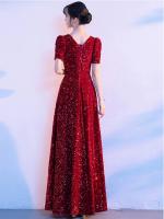 Elegante noche de compromiso para novias francesas, vestido de boda con lentejuelas, lujo de alta gama, traje de regreso a casa de nicho, rojo - details 12