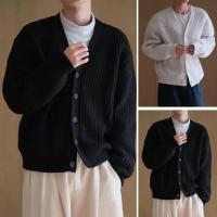 Cárdigan de invierno y otoño para hombre, suéter grueso de un solo pecho con cuello en V y botones, chaqueta de punto, suéter elástico de color sólido - details 1