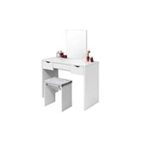 Mesa de tocador con taburete con bisagras Tocador moderno Escritorio para computadora con espejo plegable Mesa de maquillaje con 2 cajones Madera 100x40x75cm Blanco 0014SZT - details 7