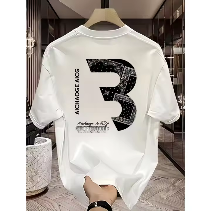 Camiseta de Verano de Algodón Puro de Alta Calidad Estilo Americano de Calle Mayor Corte Oversize - 1
