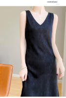 Vestido de Sedan de Seda de Lujo Ligero Francés Acetato de Satén Adelgazante sin Mangas para Mujeres en Verano - details 13