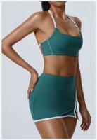 Conjunto de dos piezas de sujetador y pantalones cortos de entrenamiento de yoga, conjunto deportivo de mujer Fiess yoga Tre elástico de retales - details 2