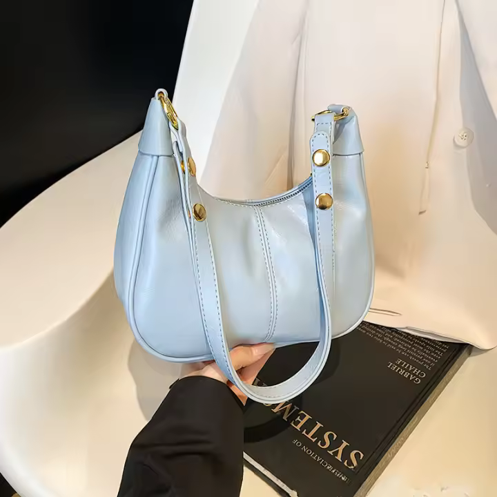 Nueva bolsa de axila popular y versátil de cuero con textura de cera de aceite, bolso de hombro de moda. - 1