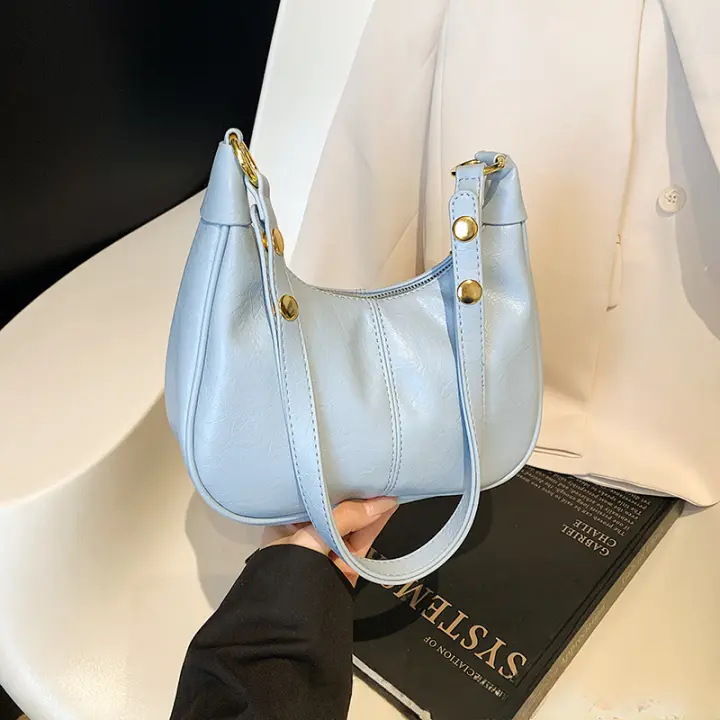 Nueva bolsa de axila popular y versátil de cuero con textura de cera de aceite, bolso de hombro de moda. - 1