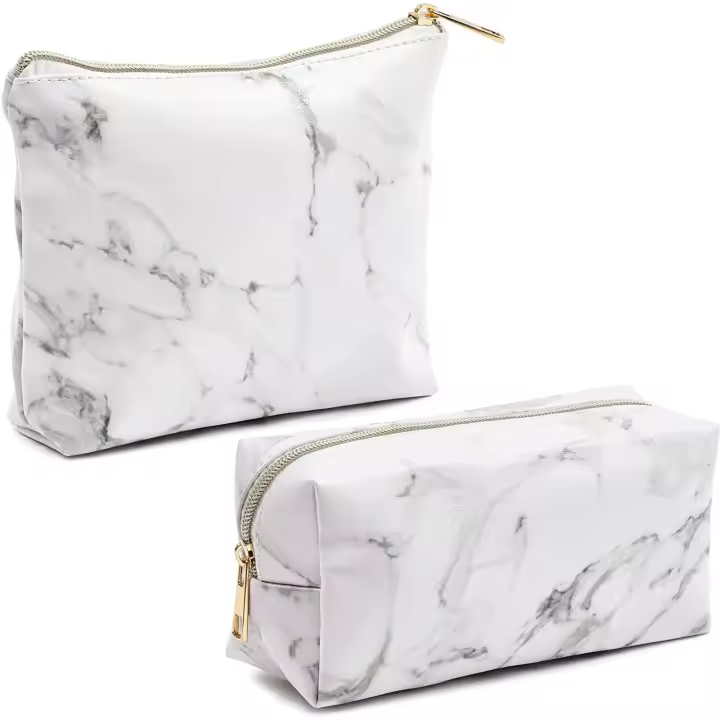 Juego de 2 bolsas organizadoras de maquillaje de mármol blanco, bolsa de almacenamiento de cosméticos, estuche de aseo de viaje - 1