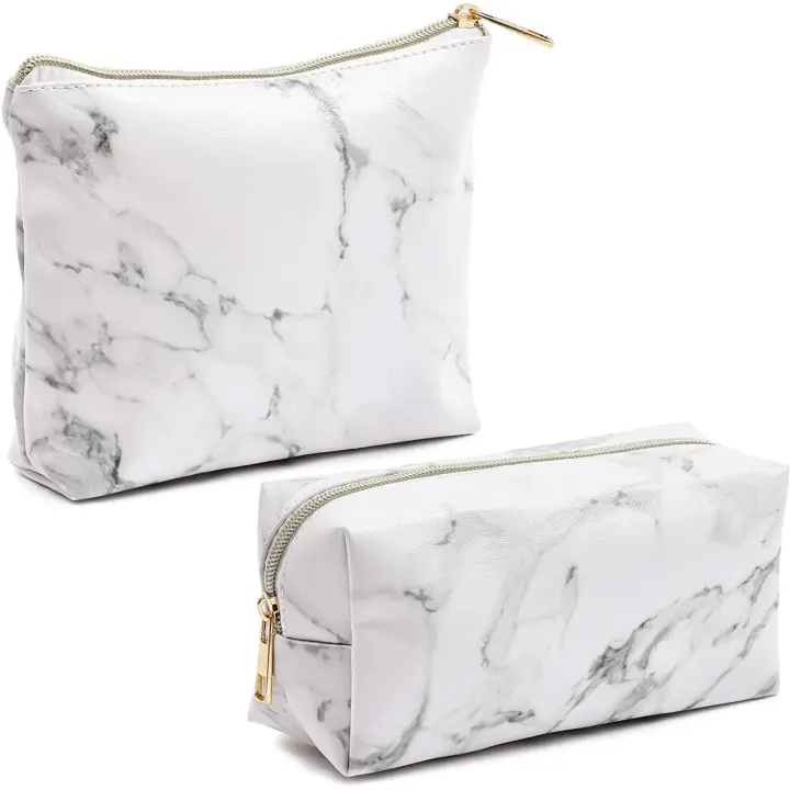 Juego de 2 bolsas organizadoras de maquillaje de mármol blanco, bolsa de almacenamiento de cosméticos, estuche de aseo de viaje - 1