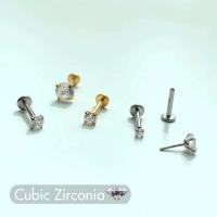 5 aretes, tachuelas, pasadores Labret Push in, joyería perforada con parte posterior plana sin rosca, para oreja, nariz y labio, con CZ de 1,5/2/2,5/3/4 mm - details 4