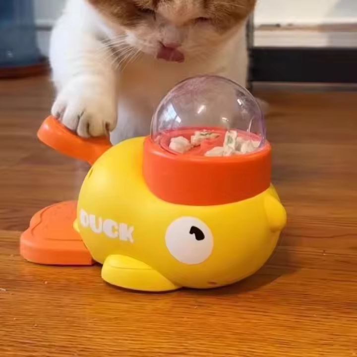 Juguete interactivo de comida Pequeño pato amarillo para gatos y perros Alimentación automática - 1