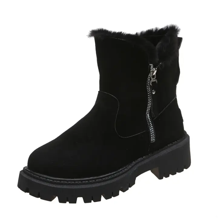 Botas de nieve de terciopelo para mujer, zapatos cálidos de algodón grueso, Color negro peludo, invierno, 2023 - 1