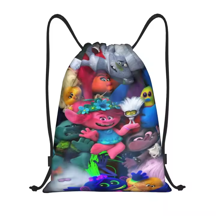 Trolls Mochila con cordón para mujeres y hombres Anime impermeable gimnasio bolsa con cordón pequeño ligero Sport393 - 1