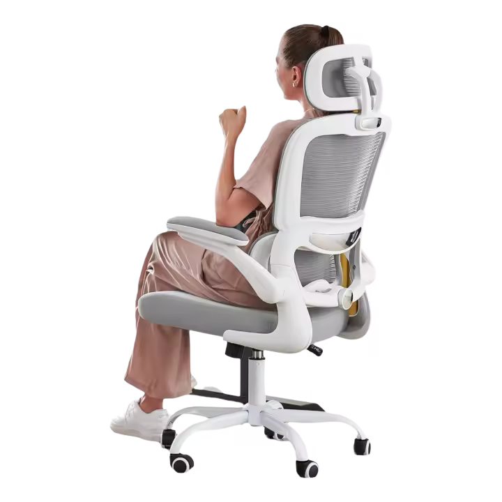 Silla de oficina de escritorio, de malla, con ruedas, ergonómica, altura regulable, giratoria, color gris - 1