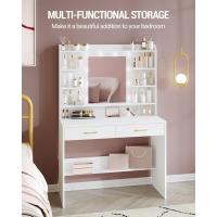 con espejo y luz LED, estilo moderno, estación de maquillaje con estantes abiertos y 2 cajones, para dormitorio, salón, 40 x 80 x 149 cm, blanco DT08203X - details 13
