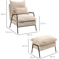 Reclinable con respaldo ajustable tapizado en pana, marco de acero y cojines para salón dormitorio 68x91,5x88 cm beige - details 2