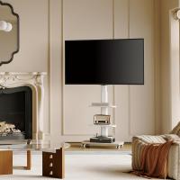 Soporte TV de Pie con Ruedas Blanco para Pantallas de 32 a 70 Pulgadas,Giro de 60 ° ,MAX VESA 600*400mm,Ajuste de Altura,Gestión de Cables, Soporte TV Ruedas con 2 Estantes y Base Madera - details 6