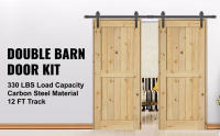 SucceBuy Kit de herrajes para puertas corredizas de granero de 12 pies, riel de acero al carbono con capacidad de carga de 330 libras, kit de puerta de granero doble para panel de 1,57-1,77 pulgadas de espesor y 6 pies de ancho - details 0