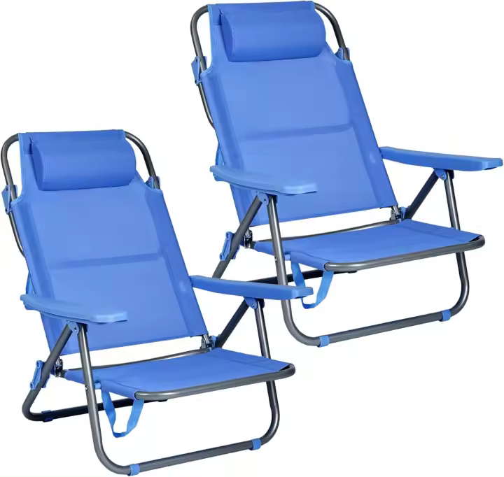 Pack de 2 Sillas de Playa Reclinables Plegables con Reposacabezas |   Sillas Portátiles para Jardín, Camping, Piscina, Terraza |   Estructura de Aluminio Ligera y Tela Transpirable Resistente - 1