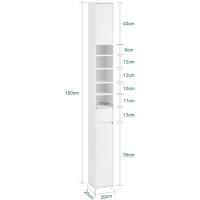 Mueble de baño tipo columna con armario alto, estanterías de baño con 5 estantes abiertos, 2 puertas y 1 cajón, color blanco, 20 x 20 x 180 cm - details 7
