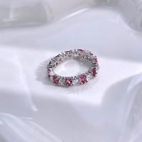 Anillo brillante de Plata de Ley 925 romántico sin tiempo amor rosa en forma de corazón mujeres boda citas fiesta joyería regalo mujeres niñas - details 3