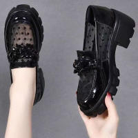 Zapatos de malla de verano para mujer, suela gruesa, un pie, brillantes, pequeños, de cuero, primavera 2025, nuevo estilo británico - details 2