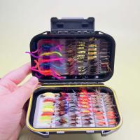 40/102 Uds Kit de moscas para pesca con mosca Surtido de moscas Señuelo de pesca de lubina y trucha con caja para moscas con moscas secas/húmedas Cebos artificiales para moscas Ninfas Streamers Popper Worms - details 0