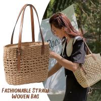 Bolso de paja hueco francés, tejido a mano, bolso de hombro para vacaciones en la playa, gran capacidad, versátil de color sólido - details 5