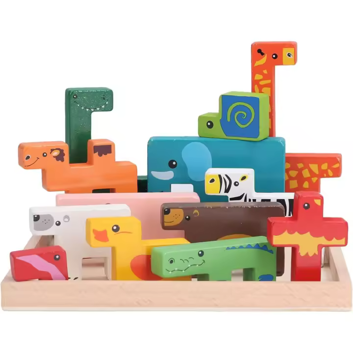 Juguetes de Rompecabezas de Bloques de Animales para niños, Juguetes de construcción de Madera para niños, Juguetes de Desarrollo intrauditivo de educ - 1