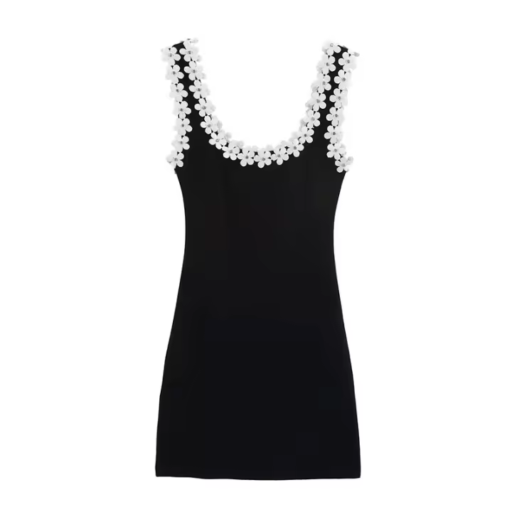 TRAFZA-vestido ajustado sexi de verano para mujer, vestido liso con cuello cuadrado, sin mangas, Espalda descubierta, decoración floral, vestidos de moda para mujer en 2 colores - 1