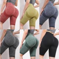 Pantalones cortos de yoga elásticos para mujer, mallas de compresión de cintura alta con control de barriga, fruncidos, sin costuras, levantamiento de glúteos, entrenamiento en el gimnasio - details 3