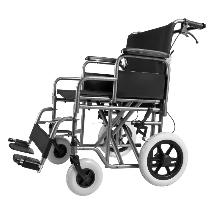 SucceBuy Silla de ruedas de acero al carbono, silla de transporte de 24 pulgadas de ancho para adultos, plegable con reposabrazos desmontable, capacidad de 300 libras, freno de bloqueo automático, ayuda para movilidad para discapacitados, negro - 1