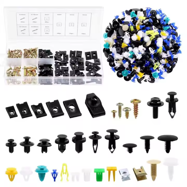 Glarks Juego de 705 piezas para automóvil, 170 tornillos con clips en U y 500 remaches de retención de nailon mixto con 35 protectores contra salpicaduras de motor de 3 estilos - 1