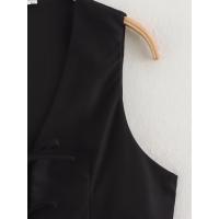 Chaqueta holgada de dos piezas con botones para el verano 2025, pantalones anchos de cintura alta y blazer con cuello en V y lazo. - details 6