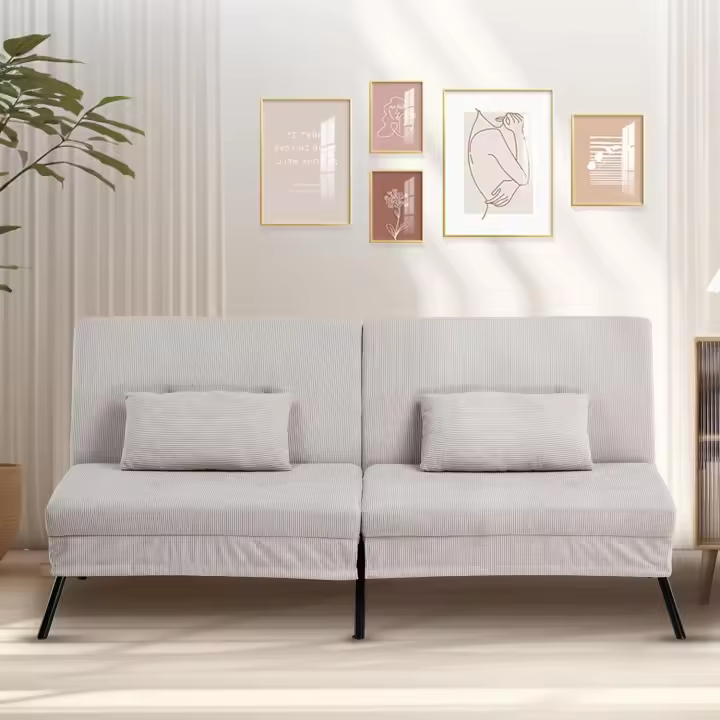 Sofá cama, franela de algodón, gris, 51P x 174L x 72H centímetros - 1
