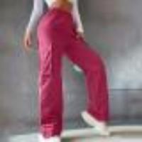 Pantalones cargo rectos a la moda para mujer, pantalones informales con cintura elástica para mujer - details 2