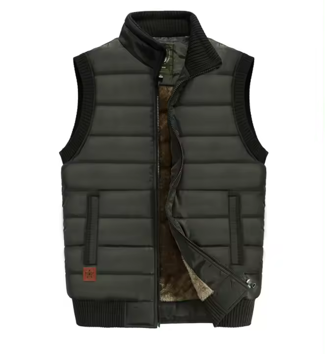 Chaqueta de lana con cuello levantado para hombre, chaleco acolchado informal, camisetas cálidas impermeables - 1