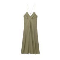 PB&ZA2025Vestido holgado y cómodo con cuello en V, línea A simple, color sólido, con tirantes, falda larga, novedad de verano, ropa de mujer - details 2