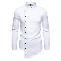 Camisas de manga larga con diseño irregular para hombres, camisas monocromáticas informales, camisas con cuello alto para documentos, fiestas, discotecas, Rh, moda, otoño - details 1