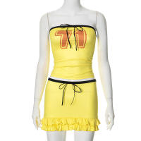 Conjunto de falda con volantes y top tubo sin mangas con cordón ajustable para mujer, novedad de verano F010 - details 13