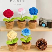 Plantas en macetas tejidas a mano, rosa, girasol, tulipán, flor de ganchillo, accesorios de Interior de coche, adornos de decoración - details 2