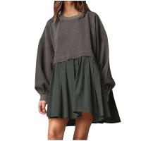 Sudadera informal de otoño con bloques de Color para mujer, Vestido corto holgado de manga larga con cuello redondo, Jersey plisado a la moda, Tops, Vestidos - details 1