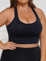 Sujetador deportivo sin costuras para mujer talla plus - Tejido transpirable y resistente, sin alambre, con almohadillas extraíbles, diseño de color sólido elegante para fitness y comodidad en la espalda, sostenes y bralettes de talla plus - details 7