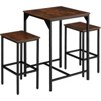 Bar, Conjunto de taburetes con mesa para bistró, Conjunto minimalista de comedor con asientos estilo industrial (madera industrial oscura, rústica) - details 0