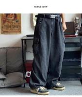2025 Jeans de gran tamaño para hombres Cargo negro pantalones anchos Streetwear Hip Hop Harajuku moda masculina pantalones vaqueros rectos - details 1
