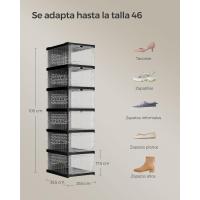 Juego de Organizadores de Zapatos 12 Cajas Apilables, 2 Zapateros Plegables y Portátiles, Hasta Talla 46, Montaje en 60s, Transparente y Blanco - details 30